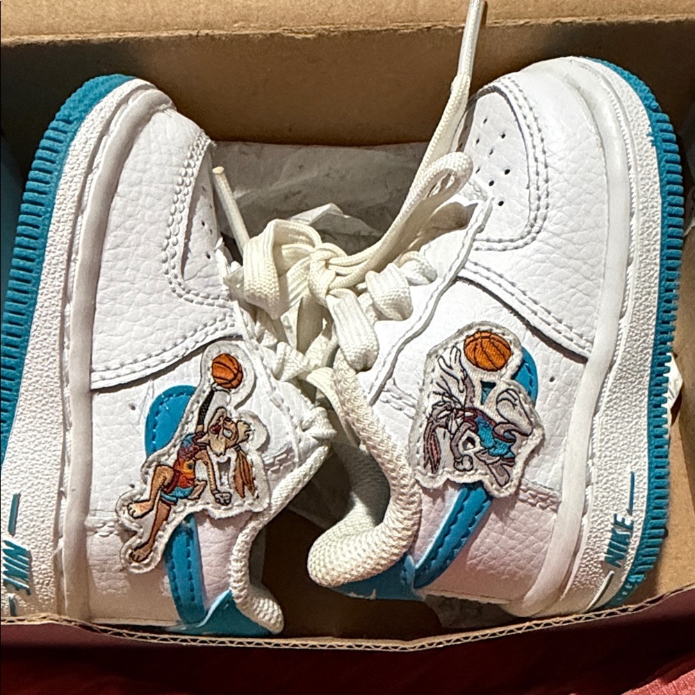 Nike Kids White and Blue Cartoon Sneakers - Picture 3 of 5